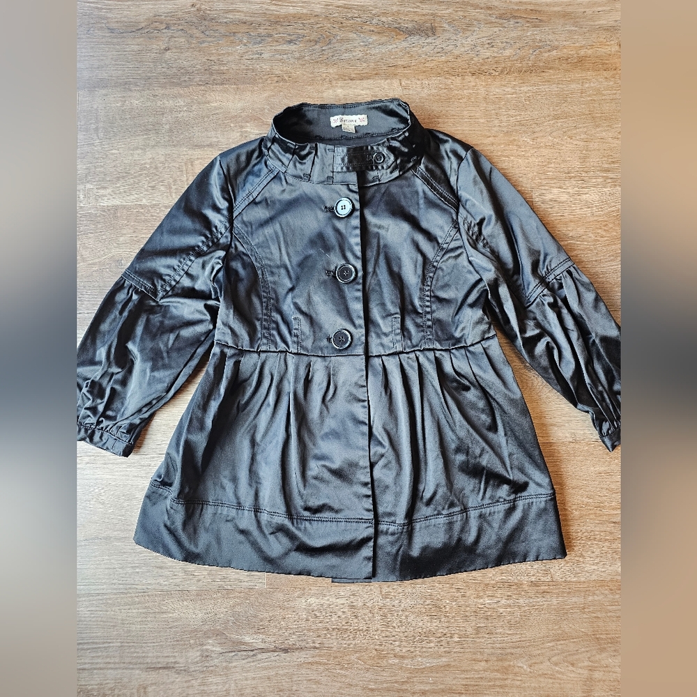 Y2K Forever 21 Black Satin 3/4 Sleeve Babydoll Womens Jacket Coat